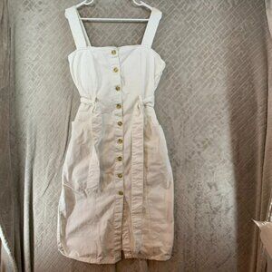 Denim & Co Womens 12 Denim Jeans Dress White Long Midi Sleeveless Body Con Belt